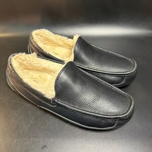 UGG Australia Mens Ascot Leather Black Moccasin Slippers Loafers Size 11